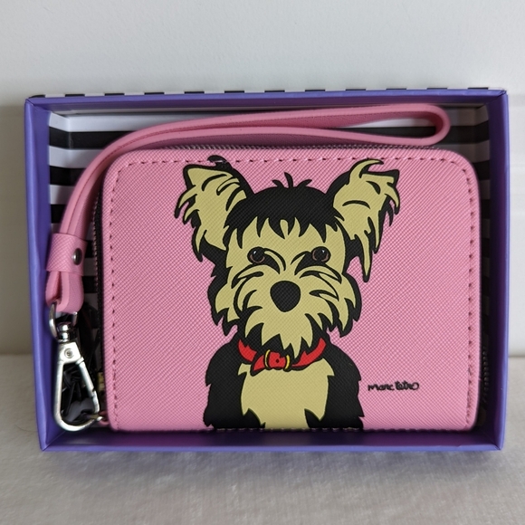 marc tetro Yorkie Wallet Wristlet Zip Around PVC Saffiano Pink Gift Boxed NWT - Picture 1 of 12